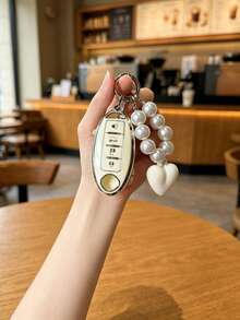 1PC Fabric Cherry Faux Pearl Heart Beaded Key Cover Compatible With Nissan Sylphy Bluebird Teana X-Trail Qashqai Kicks Key Shell Durable Soft TPU Ideal Gift (Accessory Position Random, Key Not Included) - Multicolor - View 8