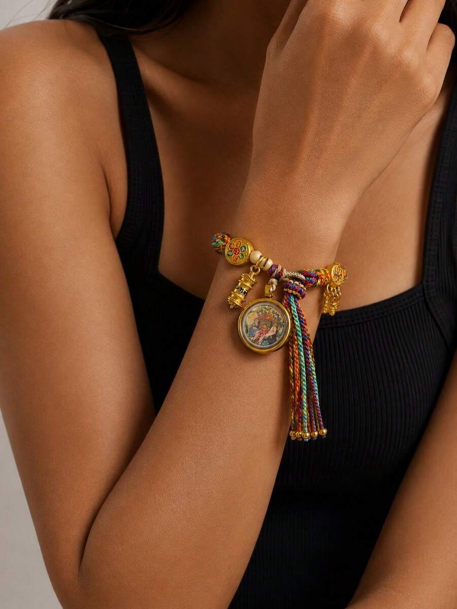 1pc Colorful Handmade Braided Rope Bracelet With Mystic Pendant, Boho Women's Jewelry Gift, Unique Gift For Her, Suitable For Couples - Pendant Bracelet - View 1