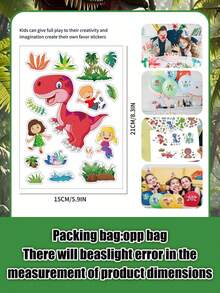 8Pcs DIY Dinosaur Sticker Sheets For Toddlers, Mix & Match Create Your Own Cute T-Rex Brachiosaurus Decals, Fun Prehistoric Dino Craft Project Kit For Kids Birthday Party Favor Bags, Goody Bag Fillers, School Rewards & Classroom Game Prizes Stuff - Multicolor - View 8