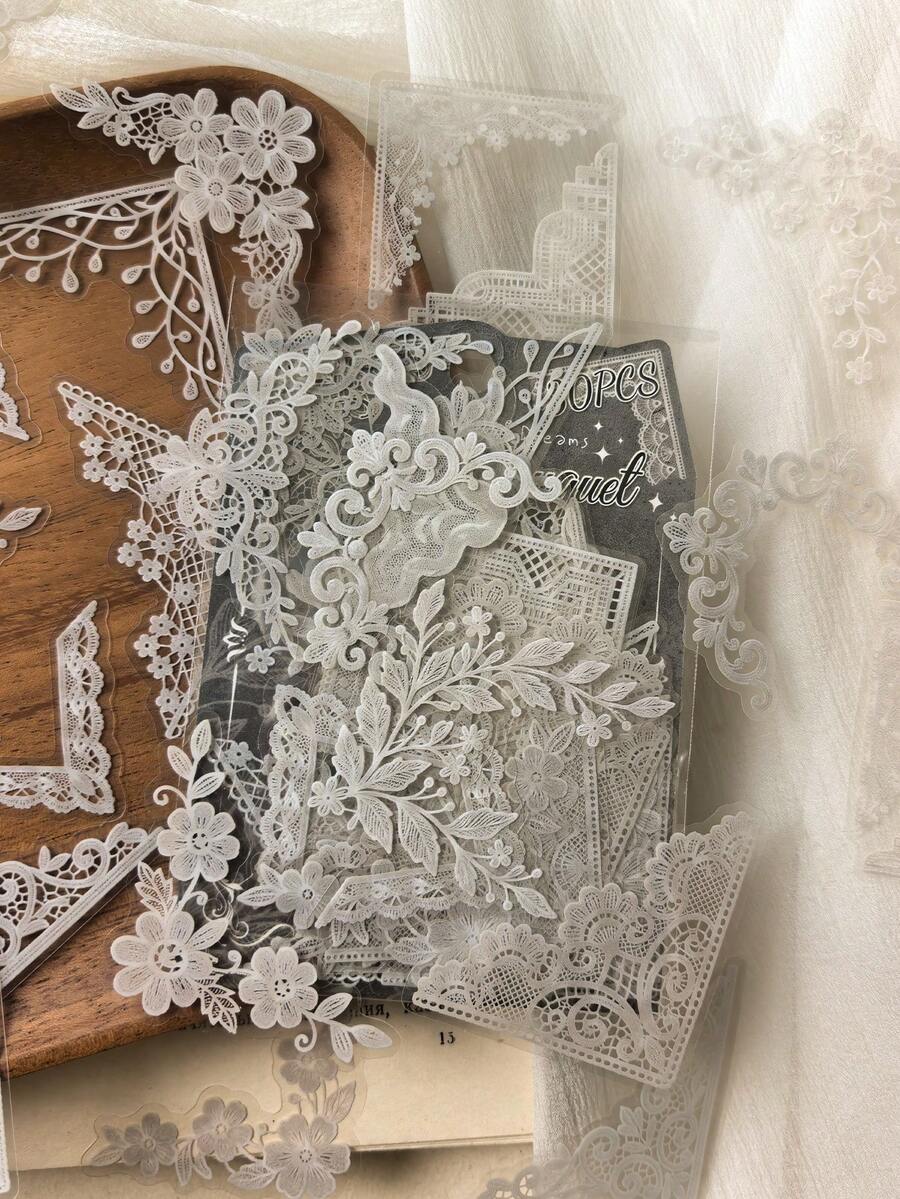 1 Pack 30pcs Vintage Hollow Lace PET Stickers For Scrapbooking, Journaling And Decoration - DT1857 - View 1