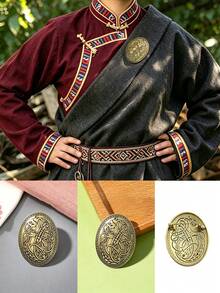 1pc Vintage Oval Brooch With Classical Pattern, Distressed Craftsmanship, Delicate Twisted Floral Design With Exotic Atmosphere, Thick Texture, Fabric-Friendly, Versatile For Various Outfits, Unique And Distinctive, Suitable For Collection Or As A Special Commemorative Gift - Bronze - View 2