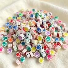 50pcs Random Mixed Cat Paw Print Soft Clay Sliced Beads, Cute Animal Paw Print Perforated Loose Beads, DIY Bracelet Keychain Handmade Beaded Jewelry Accessories - Multicolor - View 7