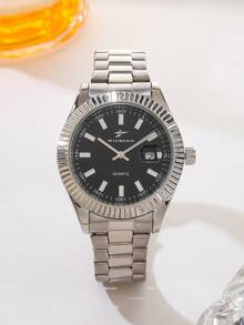 RICECGO Jam Tangan Bisnis Pria Bermesin Quartz dengan Gelang Stainless Steel dan Tampilan Tanggal yang Praktis, Cocok untuk Rapat Bisnis dan Pemakaian Sehari-hari. - Perak - View 12