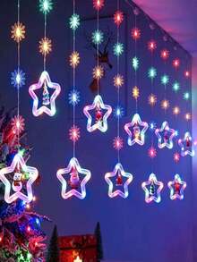 [Christmas LED Curtain Lights]USB Powered, 8 Flashing Modes, DIY Snowflake Wish Light, With Button Control, Flashing Yellow Light, Suitable For Holiday Decoration - Applicable For Christmas, Halloween, Thanksgiving, New Year, Christmas LED Light Curtain Set, Elegant Style, Button Control, Plastic Material, Santa Claus, Reindeer, Snowman And Christmas Tree Patterns, Suitable For Home, Bedroom And Party Decoration - DIY Snowflake - View 8