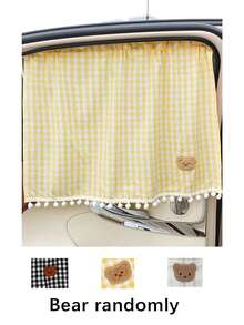 2pcs/1pc Universal Car Rear Window Sunshade, Suction Cup Rear Seat Curtain, Cute Plaid Bear Design Car Sunshade (Bear Pattern Randomly Sent) - A - View 22