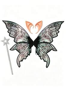 Shiny Butterfly Fairy Wings Costume Set, With Flower Crown, Elf Ears And Magic Wand. Suitable For Halloween Role-Playing And Party Events. - Multicolor - View 12