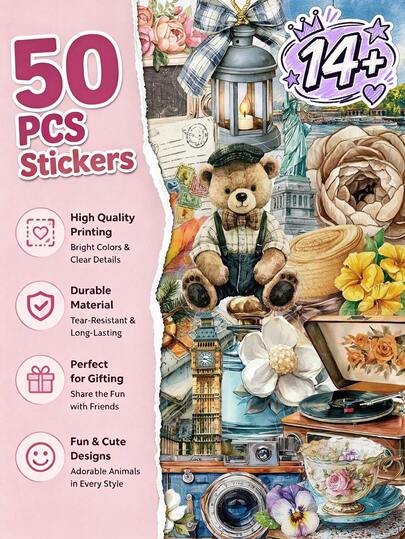 50pcs Vintage Story Stickers PET Material For Adults Teens Sticker Enthusiasts Scrapbooking Journaling Laptops Skateboards Add A Fun Touch To Your Devices!