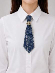 1pc Women's Plant Floral Bee Decor Shirt Collar Accessory, Denim Collar Tie - Multicolor - View 3