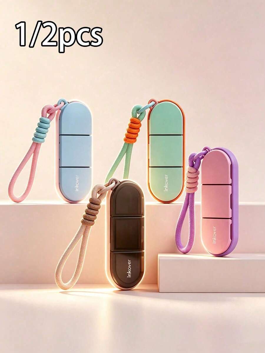 1/2PCS Dopamine Color Portable Pill Box With Woven Lanyard, 3-Compartment Silicone Seal Ring, Travel Vitamin Supplement Storage Box - Multicolor - View 1