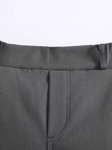 男童休閒純色刺繡紳士長褲，斜口袋、腰帶設計，適合日常穿著、旅行、派對、度假，百搭時尚學院風 - 灰色 - 查看 3