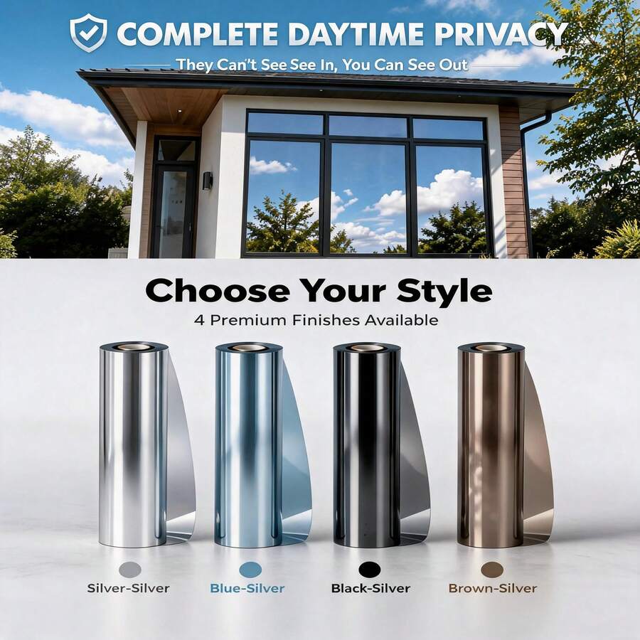 One-Way Mirror Privacy Window Film, Self-Adhesive Heat Insulation Sun Protection UV Protection, Suitable For Home Office Bathroom Glass Door - 1PC - View 1