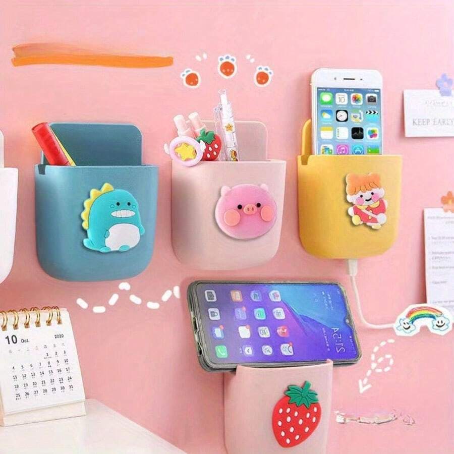 1pc Wall-Mounted Remote Control Holder With Phone Charging Station, No-Drill Adhesive Installation. Bedside Minimalist Storage For Remote, Glasses, Keys, Sturdy And Durable, Perfect Storage Solution For Tech Enthusiasts In Small Spaces