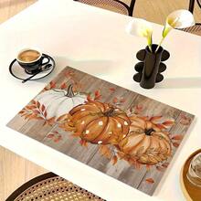 1/4/6pcs Autumn Series Wooden Pumpkin Pattern Printed Placemats, Heat Resistant Table Mats For Home Kitchen/Dining Table Protection, Party Scene Decor - Multicolor - View 11