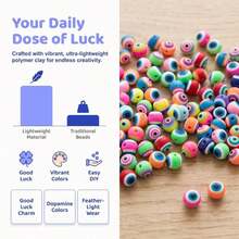50pcs Random Mixed Evil Eye Soft Clay Round Beads, Colorful Perforated Loose Beads For DIY Bracelet, Necklace, Keychain, Handmade Beaded Jewelry Accessories - Multicolor - View 2
