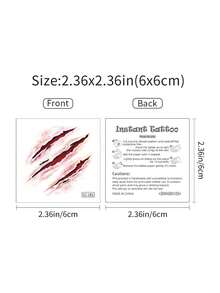 20pcs Halloween Temporary Tattoo Stickers, Matte Non-Reflective Realistic Blood Scar Stitch Wound Fake Tattoos, Waterproof Body Art Stickers For Halloween Costume Party Makeup - Red - View 7