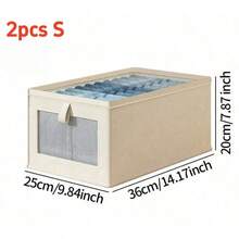 1/2pcs Foldable Fabric Storage Box, Linen Material With Transparent Window And Reinforced Handle, Sturdy Denim Clothing Storage Organizer, Stackable Toy Storage Bin For Living Room, Wardrobe And Closet - White - View 12