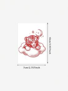 1件臨時紋身貼紙，紅色點繪可愛老虎雲朵月亮星星圖案，逼真假紋身設計，適合日常配戴、單身女派對小禮、音樂節、Cosplay、畢業禮物，可維持3-5天 - 紅色 - 查看 6
