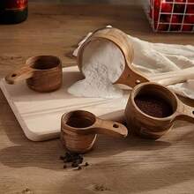 4 Pieces Wooden Measuring Cup And Spoon Set - Handmade For Baking, Cooking, Coffee, Tea And Dry Ingredients - Includes Spoons With Hanging Holes - Multicolor - View 4