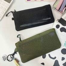 Transparent Mesh Zipper Pencil Case, Large Capacity Aesthetic Stationery Storage Bag, Suitable For School And Office Supplies - A - View 3