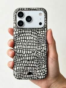 Personalized Snake Skin Crocodile Pattern Hollow Asymmetrical Stripe Creative Fresh Color IMD Phone Case With Short Lanyard - Compatible With Phone 17 Pro Max, 17 Pro, 17, 16 Pro Max, 16 Pro, 16, 15 Pro Max, 15 Pro, 14 Pro Max, 14 Pro, 14, 13 Pro Max, 13 Pro, 13, 12 Pro Max, 11, Phone Protective Cover - Black - View 2