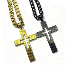Vintage Gold Scripture Cross Necklace, Hip Hop Street Style Unisex Stainless Steel Pendant, Gift For Boyfriend/Believers, Christian Faith Memorial Jewelry - Pendant Necklace - View 5