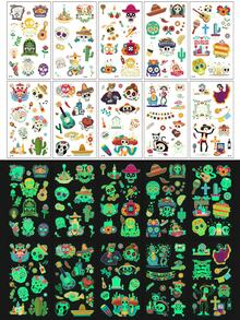 10 Sheets, Mexican Day Of The Dead Series Temporary Tattoo Stickers, Glow-In-The-Dark, Luminous Light Up In The Dark, Body Art Waterproof Fake Tattoo Stickers - Multicolor - View 2
