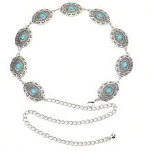 Hypoallergenic Adjustable Long Turquoise Waist Chain, Suitable For Floral Linen Dresses And Vacation Shirts - Silver Green - View 13