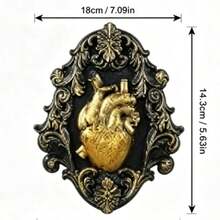 Dark Gothic Heart Relief Wall Hanging, Vintage Baroque Carved Frame Niche Art Wall Decor Ornament - 2869 - View 4