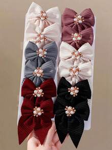 10pcs Girls Pearl Rhinestone Fabric Bow Hair Clips Side Fringe Clips Simple Bangs Clips Non-Damaging Alligator Hair Clips Side Hair Clips Hair Accessories Back To School Hair Accessories Suitable For Daily Use - Multicolor - View 1