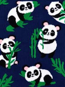 1 Pair Of Crew Sock, Men Funny Graphic Socks, Cute Panda Bamboo Pattern Socks, Soft Breathable, Halloween Christmas Holiday Gift For Men Women - Multicolor - View 4