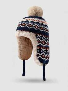 1pc Colorful Fuzzy Knitted Hat, Versatile Autumn/Winter Beanie, Large Head Circumference, Warm Ear Protection Woolen Cap - Earflap Hat - View 4