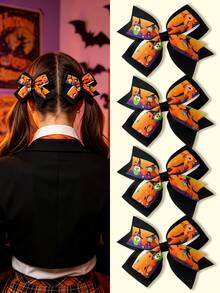 2pcs Halloween Bow Hair Clips For Girls Fashionable Gift Children Girls Hair Bows With Clips For Halloween Gift Festivals Party School - Green - View 2