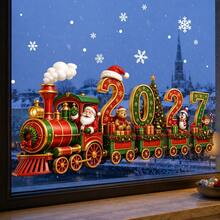 1/2pcs Christmas Train Window Decal, Retro Christmas Train Scene, 2027 Balloon Snowflake Design, Vinyl Reusable, Suitable For Home Store Window Glass Doors, Winter Festival Decoration - Multicolor - View 11