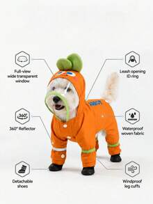 Orange Carrot Style Waterproof Dog Raincoat Set, Includes 1pc Raincoat And Waterproof Leash, Multiple Colors Available, Windproof And Fully Waterproof, Full Coverage Design, With Special Fasteners, Non-Slip Rubber Sole, Adjustable Hook And Loop, Full Paw Coverage And Reflective Strips - Multicolor - View 3
