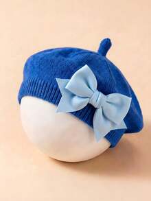 1pc Baby Bow Beret | Painter Hat Cute Baby Hat Suitable For Travel And Outing Lightweight Polyester Knit Fabric Mixed Color All-Season Wear - Multicolor - View 9