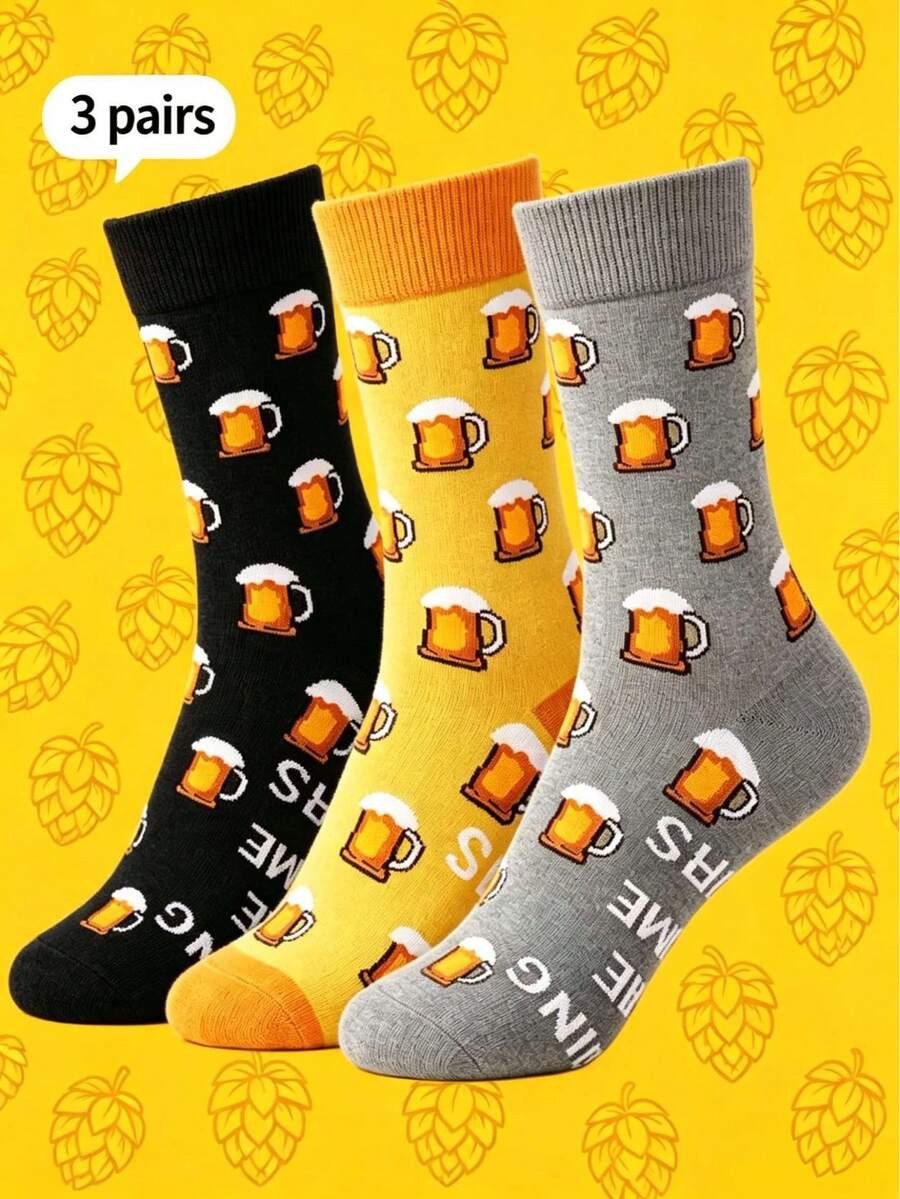 1/3 Pairs Funny Beer Socks, Spring/Autumn Sports Casual Breathable INS Socks - Multicolor - View 1