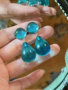 1 Pair Exquisite High-End Synthetic Resin Water Drop Earrings Suitable For Women's Casual Gatherings - Teal Blue - View 4