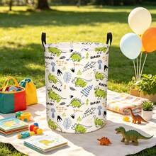 1PC Dinosaur Print Storage Basket With Handles, Cute Cartoon Dino Pattern Household Organizer Bin For Clothes Sundries, Multi-Purpose Home Room Decor Container Organization Solutions - Multicolor - View 6