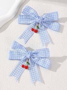 2pcs/8pcs Women's Fashionable College Style Pink Red Blue Black Dual-Color Checkerboard Bow Hair Clips, Cherry Pendant Checkerboard Hair Clips, Cute Hair Accessories For Campus Daily Wear, Birthday Party, Suitable For Daily Party Gathering Decoration And Matching - Multicolor - View 8