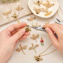1pc 18K Golden Plated Insect Pendants Crystal Paved Dragonfly Bee Butterfly Enamel Charms For DIY Bracelet Necklace Jewelry Making Findings - Multicolor - View 7