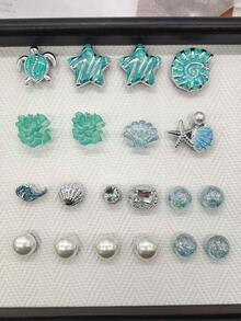 20PCS Ocean Green Starfish Conch Turtle Resin Clog Shoe Charms DIY Decorations Beach Shell Flower Shoe Buckle Accessories Faux Pearls Shoe Clips Decor - Multicolor - View 6