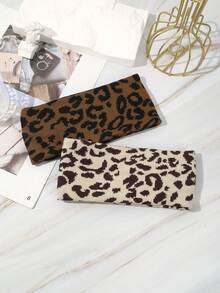 2/1pc Fall Winter Leopard Knit Wide Headbands For Women, Retro Animal Print Elastic Hairband, Fashion Hair Accessories For Casual Street Outfits - Multicolor - View 1