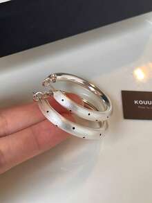 1 Pair Fashionable Personalized Geometric Polka Dot Hoop Earrings Suitable For Women's Daily Commute Wear - Silver - View 5