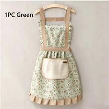 1/2pcs Women Kitchen Apron, Wipe-Clean Homewear Fashion Princess Cooking Apron Ditsy Floral Pattern Bib Apron, Oil/Stain Resistant Princess Dress Style,House Essentials - Printed Apron - View 14