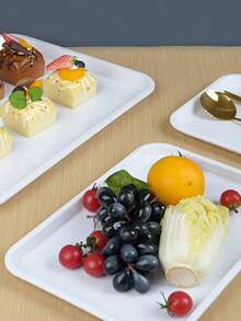 1/2pcs Plastic Trays, Rectangular, Reusable, Durable, White Minimalist Style, Kitchen Supplies, Catering Accessories, Suitable For Home, Business, Party Organizers, Used For Kitchen Countertop, Breakfast Coffee, Snack Fruit Display, Wedding, Holiday Decoration - View 4