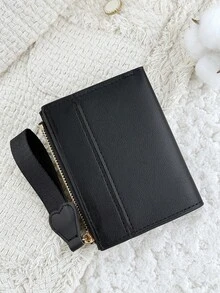 New Fashionable Women's Short Wallet, Ultra-Thin Snap Button Lightweight And Portable Cash, Credit Card Coin Wallet, Suitable For Outdoor And Travel - Black - View 3