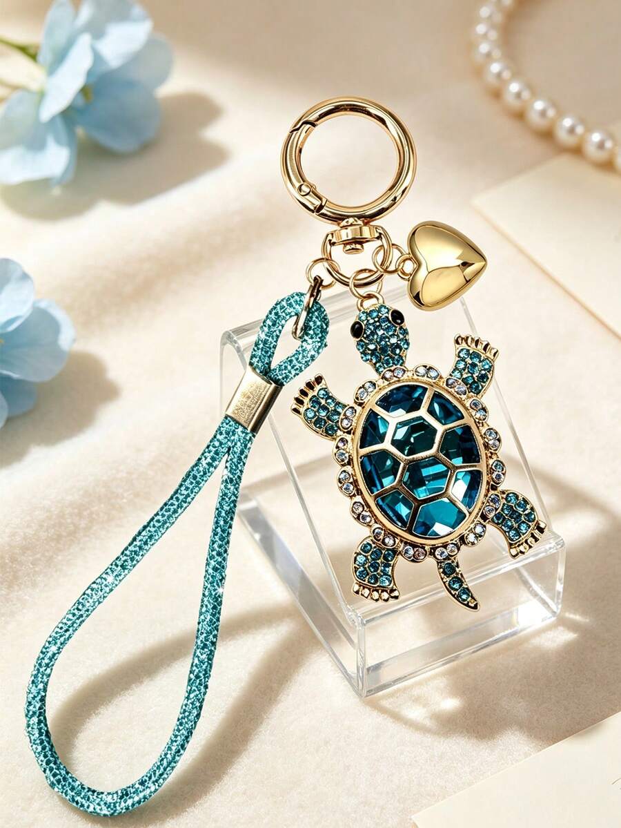 Turtle Keychain, Heart Combination Charm Keychain,Imitation Crystal Sea Turtle Key Ring, Perfect Gift For Women, Teacher'S Day /Thanksgiving Gifts - Multicolor - View 1