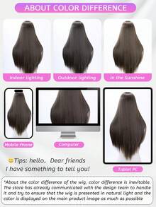 alicegarden 28-Inch Long Synthetic Wig Featuring A Natural Straight Style A Stunning Chocolate Brown. Designed With Bangs , This False Hairpiece Is Perfect For Ms Daily Party Cosplay Use, Offering A Natural And Natural Durable Wig Gift For Ladies. - Chocolate Brown - View 10