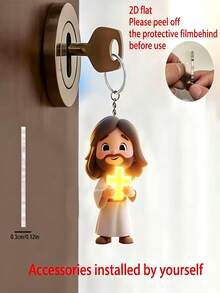 Jesus 2D Acrylic Keychain, Handheld Cross Pendant, Car Key Ring, Handmade Assembled Accessory, Religious Style Creative Gift - A - View 2