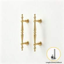 6pcs/Set (2 Handles + 4 Screws) French Luxury Gold Wardrobe Door Handles, Modern Minimalist Copper Color, Suitable For Drawers, Single Hole Cabinets, Wardrobes, Solid Handles - 2 Handles + 4 Screws - View 2